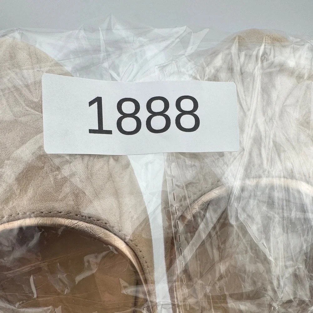 LC Lauren Conrad Ballet Flats 8.5 Nude Excellent Faux Suede Metallic Trim (1888)